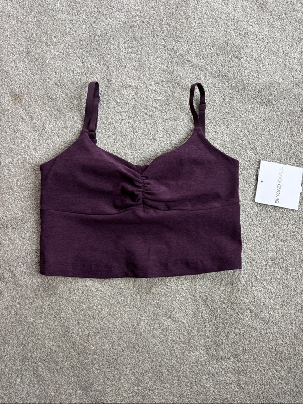 Beyond Yoga Deep Plum Ruched Cropped Bra NWT